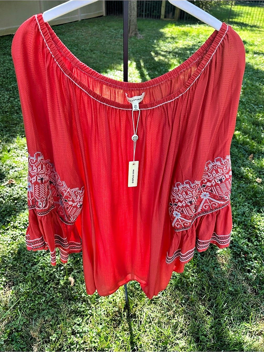 Max Studio Paisley Sleeve Blouse in Burnt Orange 2X NWT Boho  Hippi Festival